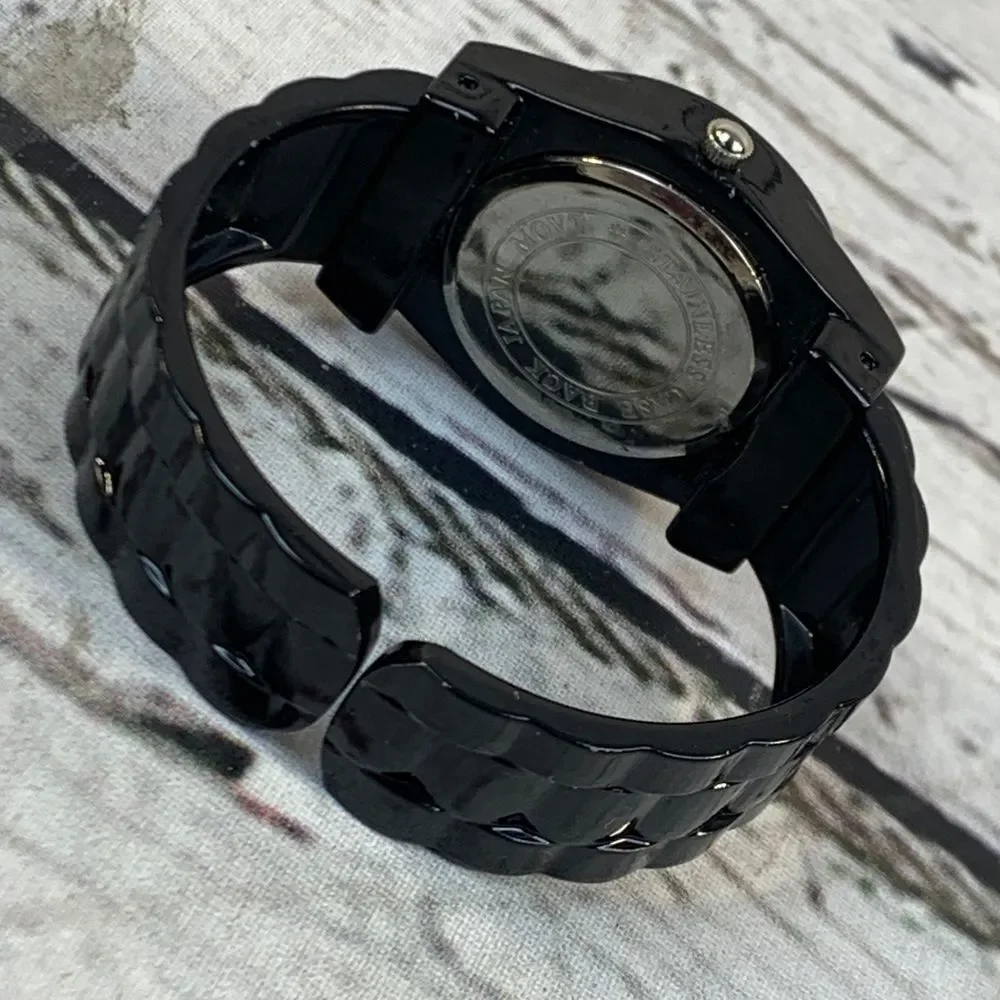 Bora Black Crystal Rhinestone Bezel Watch Quartz Analog‎ Fashion Timepiece